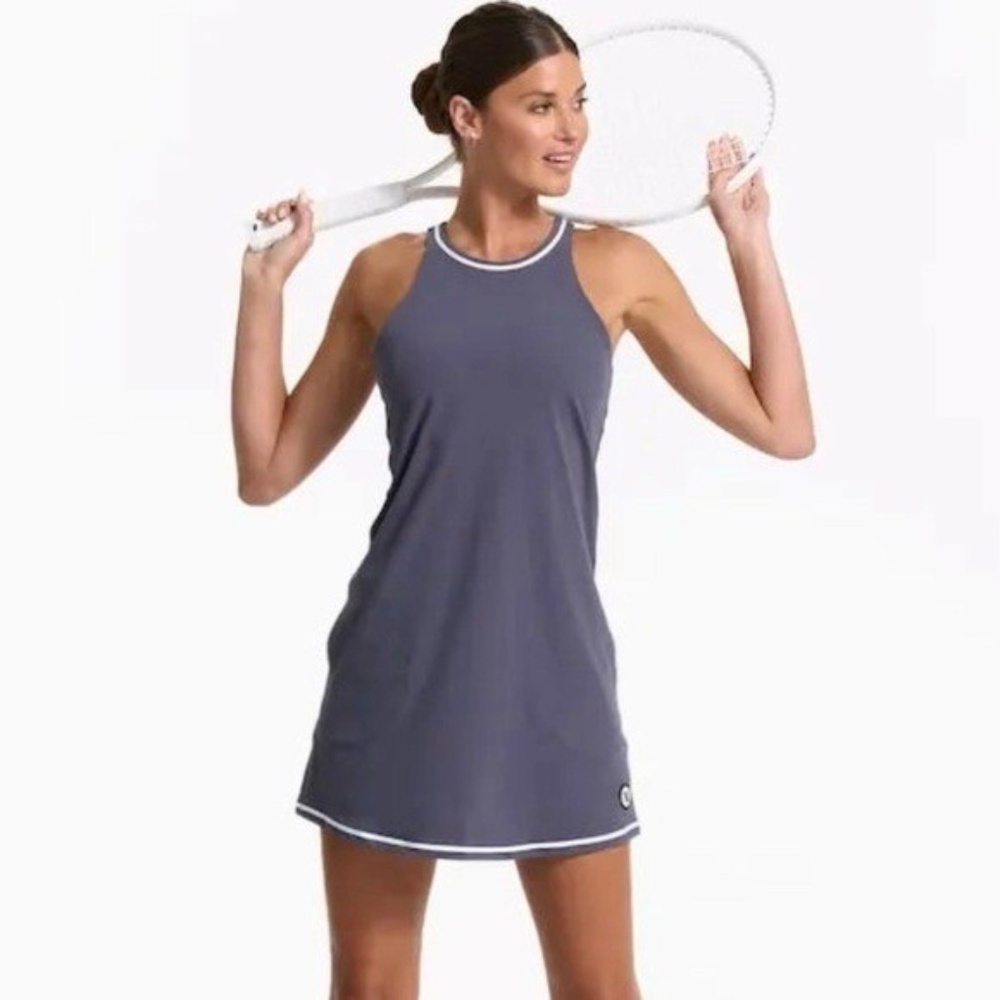 Vuori Navy Blue Racerback Tennis Dress with White Trim